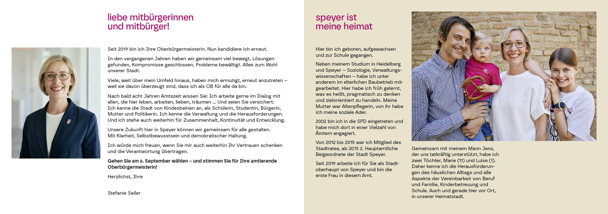 Bildmaterial zur Kampagne für Stefanie Seiler zur OB-Wahl in Speyer 2026