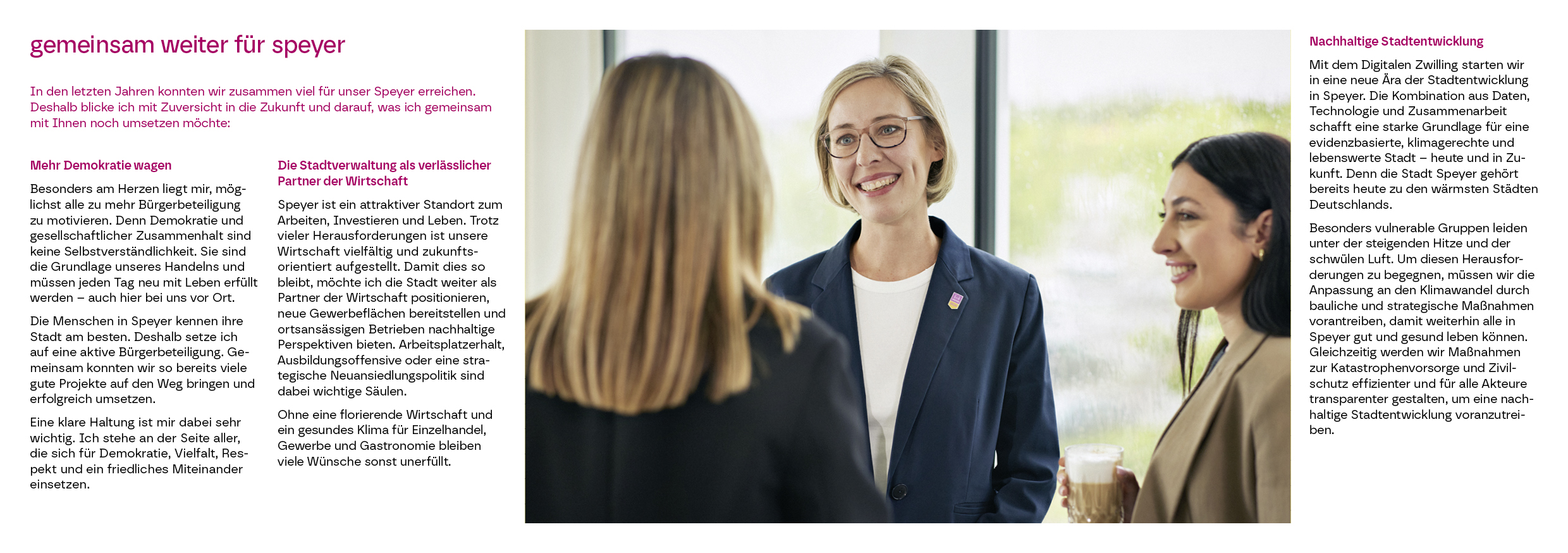 Bildmaterial zur Kampagne für Stefanie Seiler zur OB-Wahl in Speyer 2026